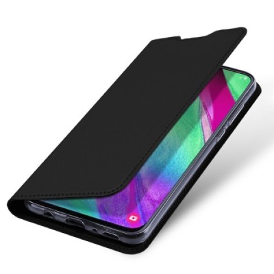 Samsung Galaxy A40 (A405F) „Dux Ducis“ Skin sērijas melns ādas atvērams maciņš / Vacins.lv