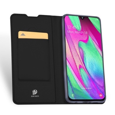Samsung Galaxy A40 (A405F) „Dux Ducis“ Skin sērijas melns ādas atvērams maciņš / Vacins.lv