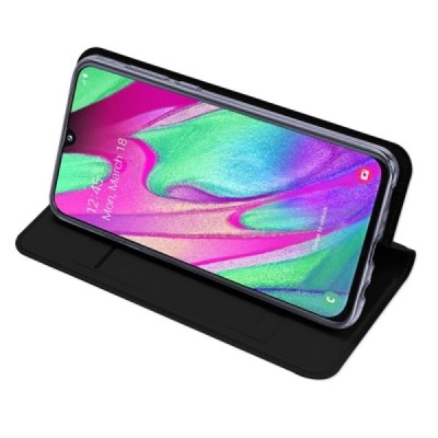 Samsung Galaxy A40 (A405F) „Dux Ducis“ Skin sērijas melns ādas atvērams maciņš / Vacins.lv