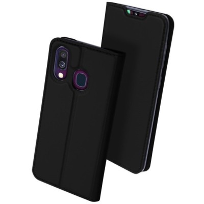 Samsung Galaxy A40 (A405F) „Dux Ducis“ Skin sērijas melns ādas atvērams maciņš / Vacins.lv