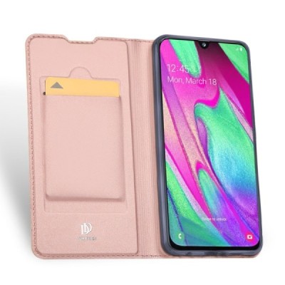 Samsung Galaxy A40 (A405F) „Dux Ducis“ Skin sērijas rozs ādas atvērams maciņš / Vacins.lv
