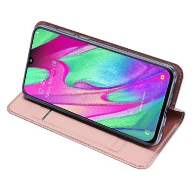 Samsung Galaxy A40 (A405F) „Dux Ducis“ Skin sērijas rozs ādas atvērams maciņš / Vacins.lv