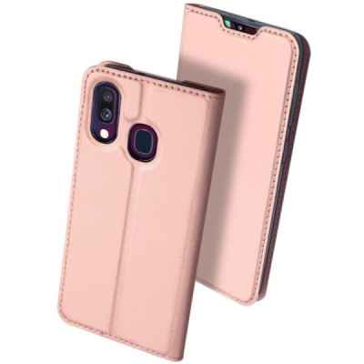 Samsung Galaxy A40 (A405F) „Dux Ducis“ Skin sērijas rozs ādas atvērams maciņš / Vacins.lv