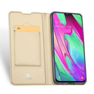 Samsung Galaxy A40 (A405F) „Dux Ducis“ Skin sērijas zelta ādas atvērams maciņš / Vacins.lv