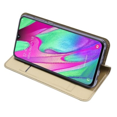 Samsung Galaxy A40 (A405F) „Dux Ducis“ Skin sērijas zelta ādas atvērams maciņš / Vacins.lv