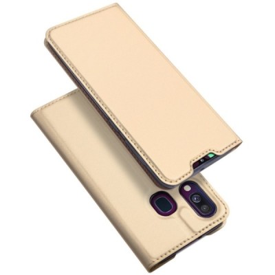 Samsung Galaxy A40 (A405F) „Dux Ducis“ Skin sērijas zelta ādas atvērams maciņš / Vacins.lv