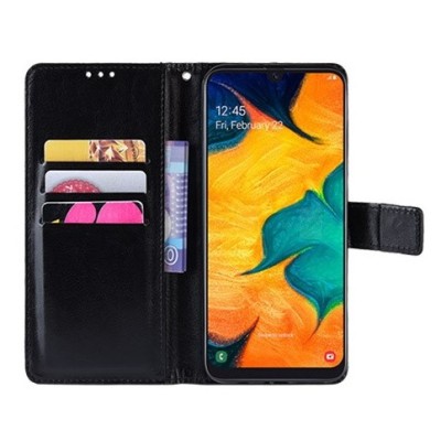 Samsung Galaxy A40 (A405F) atverčiamas juodas odinis dėklas - piniginė / Priedai.lt