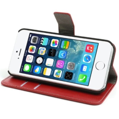 „Lychee“ atverčiamas dirbtinės odos raudonas Apple iPhone SE (5, 5s) dėklas (dėkliukas) / Priedai.lt