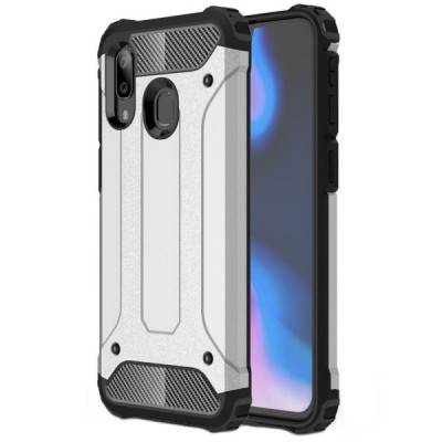 Sustiprintos apsaugos Samsung Galaxy A40 (A405F) sidabrinis kieto silikono (TPU) ir plastiko dėklas / Priedai.lt