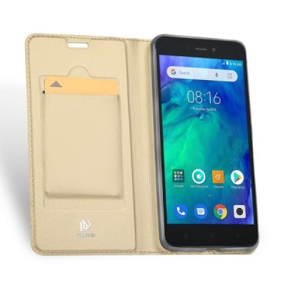 Xiaomi Redmi Go „Dux Ducis“ Skin sērijas zelta ādas atvērams maciņš / Vacins.lv