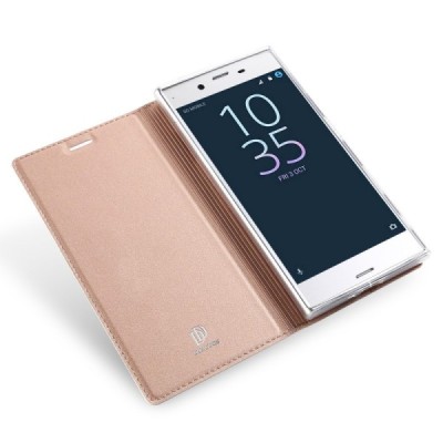 „Dux Ducis“ Skin serijos Sony Xperia XZ (XZs) rožinis odinis atverčiamas dėklas / Priedai.lt