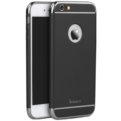 Apple iPhone 6 / 6s „IPAKY“ Luxury cieta plastika melns apvalks (apmales - sudrabā krāsā) / Vacins.lv