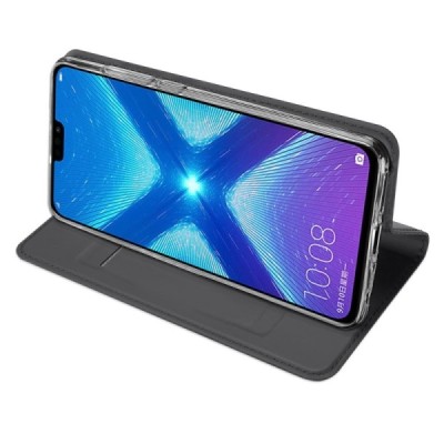 „Dux Ducis“ Skin serijos Huawei Honor 8X juodas odinis atverčiamas dėklas / Priedai.lt