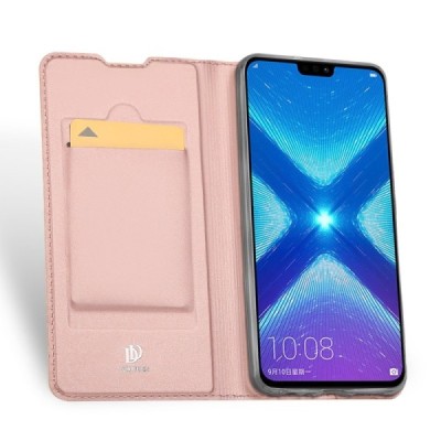 Huawei Honor 8X „Dux Ducis“ Skin sērijas rozs ādas atvērams maciņš / Vacins.lv