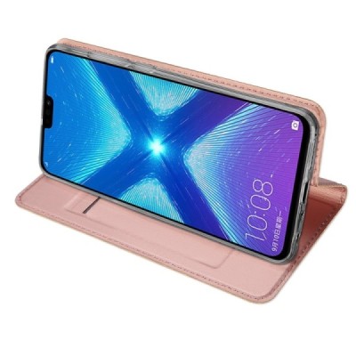 Huawei Honor 8X „Dux Ducis“ Skin sērijas rozs ādas atvērams maciņš / Vacins.lv