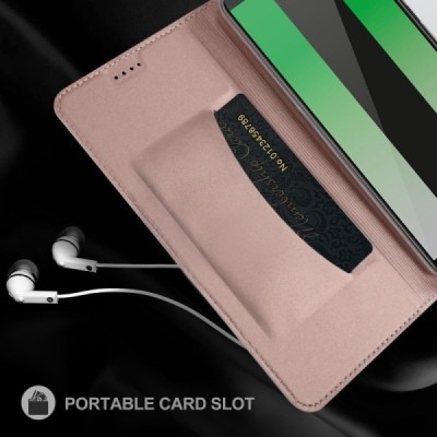 „Dux Ducis“ Skin serijos Huawei Mate 10 Lite rožinis odinis atverčiamas dėklas / Priedai.lt