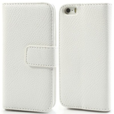„Lychee“ atverčiamas dirbtinės odos baltas Apple iPhone SE (5, 5s) dėklas (dėkliukas) / Priedai.lt
