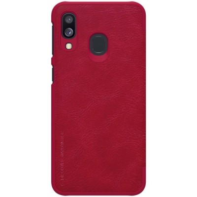 Prabangus „Nillkin“ Qin serijos raudonas odinis atverčiamas Samsung Galaxy A40 (A405F) dėklas / Priedai.lt