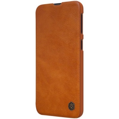 Prabangus „Nillkin“ Qin serijos rudas odinis atverčiamas Samsung Galaxy A40 (A405F) dėklas / Priedai.lt