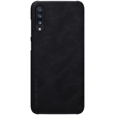 Prabangus „Nillkin“ Qin serijos juodas odinis atverčiamas Samsung Galaxy A70 (A705F) dėklas / Priedai.lt