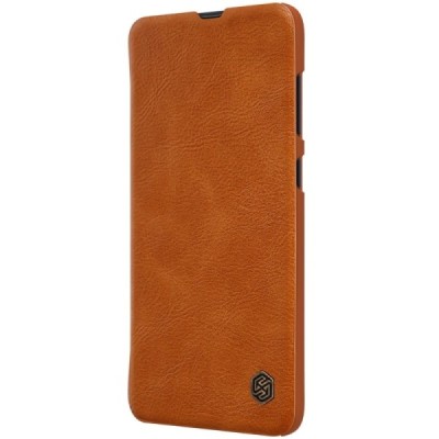 Prabangus „Nillkin“ Qin serijos rudas odinis atverčiamas Samsung Galaxy A70 (A705F) dėklas / Priedai.lt