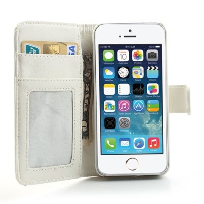 „Lychee“ atverčiamas dirbtinės odos baltas Apple iPhone SE (5, 5s) dėklas (dėkliukas) / Priedai.lt