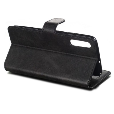 Samsung Galaxy A70 (A705F) atverčiamas juodas odinis dėklas - piniginė / Priedai.lt