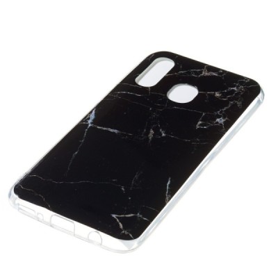 Samsung Galaxy A40 (A405F) „Marble“ cieta silikona (TPU) melns apvalks / vacins.lv