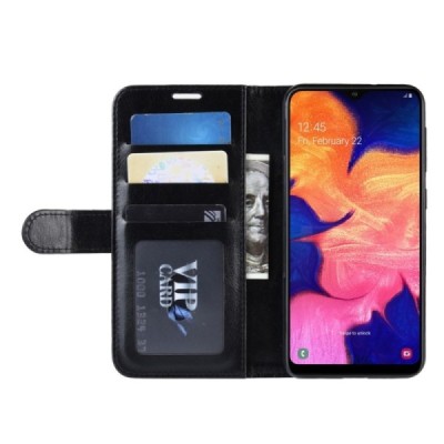 Samsung Galaxy A10 (A105F) atvēramais ādas melns maciņš (maks) / Vacins.lv