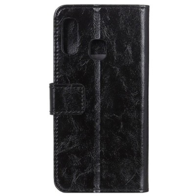 Samsung Galaxy A20e (A202F) atvēramais ādas melns maciņš (maks) / Vacins.lv