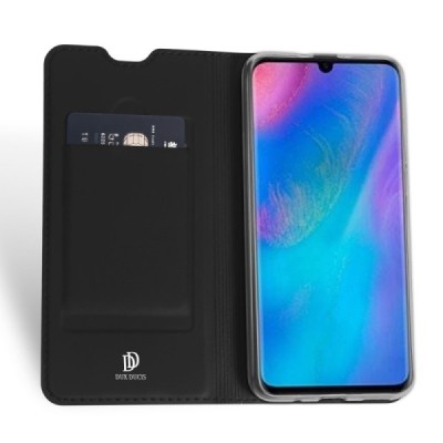 Huawei P30 Lite „Dux Ducis“ Skin sērijas melns ādas atvērams maciņš / Vacins.lv