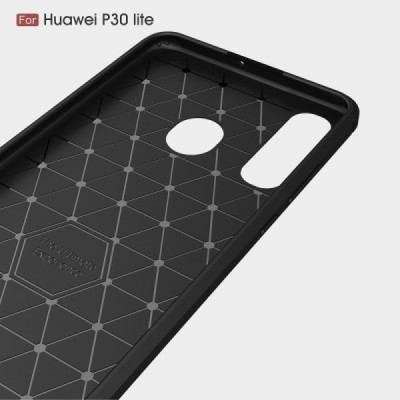 Huawei P30 Lite „Carbon“ cieta silikona (TPU) melns apvalks / vacins.lv