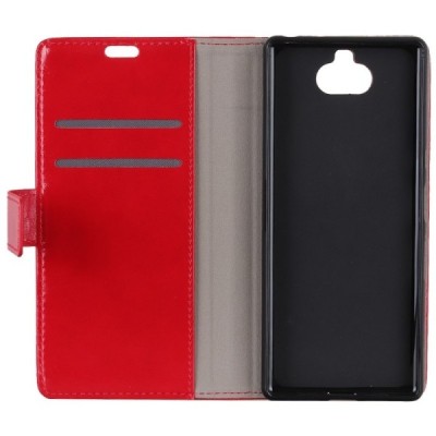 Sony Xperia 10 (XA3) atvēramais ādas sarkans maciņš (maks) / Vacins.lv