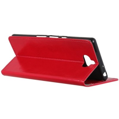 Sony Xperia 10 (XA3) atvēramais ādas sarkans maciņš (maks) / Vacins.lv