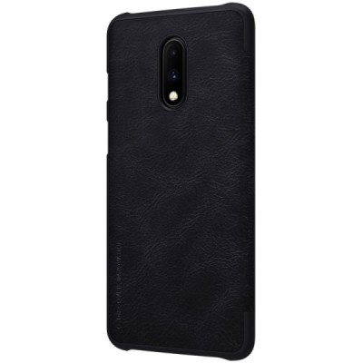Greznais „Nillkin“ Qin sērijas ādas atvērams melns OnePlus 7 (OnePlus Seven) maciņš (maks) / Vacins.lv