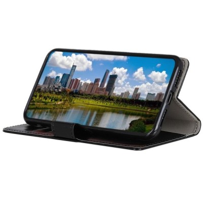 OnePlus 7 (OnePlus Seven) atvēramais ādas melns maciņš, grāmata (maks) / Vacins.lv