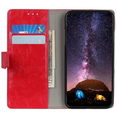 OnePlus 7 (OnePlus Seven) atvēramais ādas sarkans maciņš, grāmata (maks) / Vacins.lv