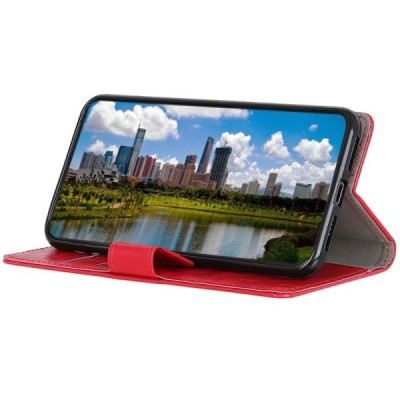 OnePlus 7 (OnePlus Seven) atvēramais ādas sarkans maciņš, grāmata (maks) / Vacins.lv