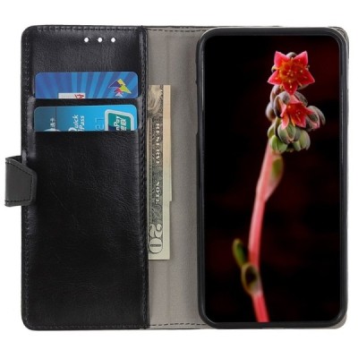 LG Q60 atvēramais ādas melns maciņš (maks) / Vacins.lv