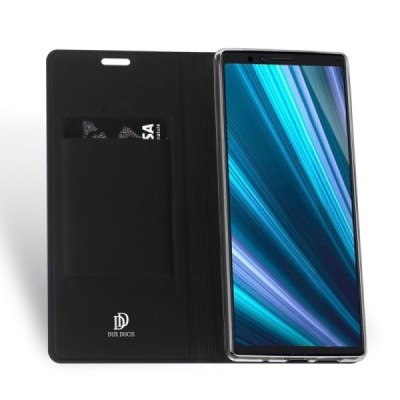 Xperia 1 (XZ4) „Dux Ducis“ Skin sērijas melns ādas atvērams maciņš / Vacins.lv