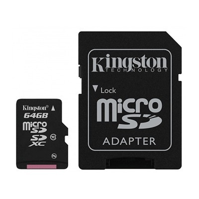 „Kingston“ MicroSD atminties kortelė 64 Gb, 10 Klasė su SD adapteriu / Priedai.lt