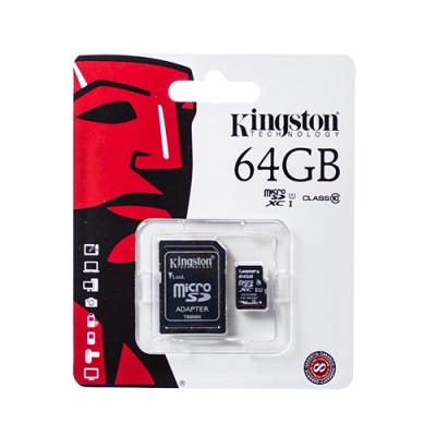 „Kingston“ MicroSD atminties kortelė 64 Gb, 10 Klasė su SD adapteriu / Priedai.lt