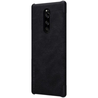 Greznais „Nillkin“ Qin sērijas ādas atvērams melns Sony Xperia 1 (XZ4) maciņš (maks) / Vacins.lv