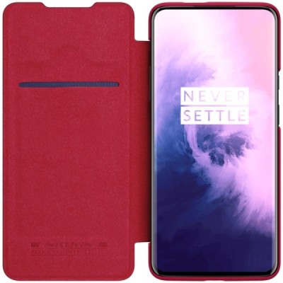 Greznais „Nillkin“ Qin sērijas ādas atvērams sarkans OnePlus 7 Pro maciņš (maks) / Vacins.lv