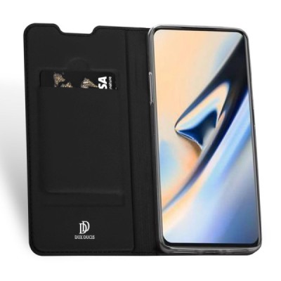 OnePlus 7 Pro Dux Ducis Skin sērijas melns ādas atvērams maciņš / Vacins.lv