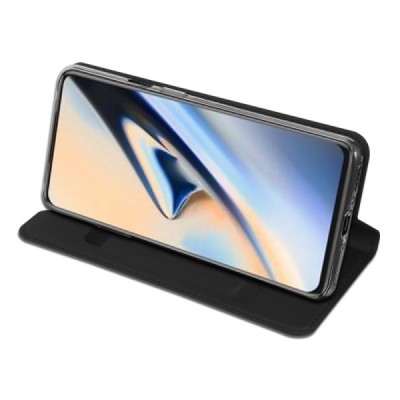 OnePlus 7 Pro Dux Ducis Skin sērijas melns ādas atvērams maciņš / Vacins.lv