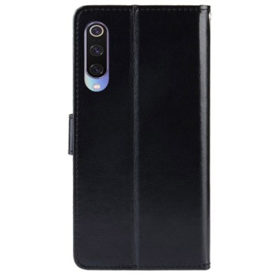 Xiaomi Mi 9 (Mi 9 Explorer) atverčiamas juodas odinis dėklas - piniginė / Priedai.lt