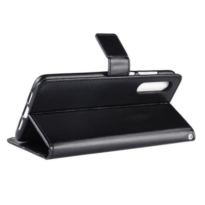 Xiaomi Mi 9 (Mi 9 Explorer) atverčiamas juodas odinis dėklas - piniginė / Priedai.lt