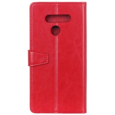 LG Q60 atverčiamas raudonas odinis dėklas - piniginė / Priedai.lt