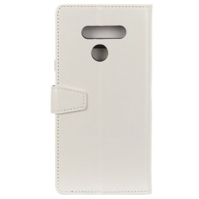 LG Q60 atverčiamas baltas odinis dėklas - piniginė / Priedai.lt